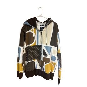 Billabong Retro Geometric Zip-Up Hoodie XL Abstract Print Streetwear Y2K Style